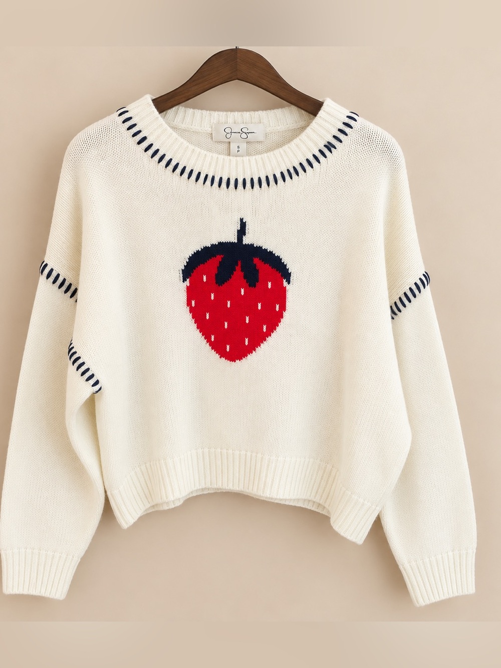 NWT Strawberry Knit Sweater Cream Navy